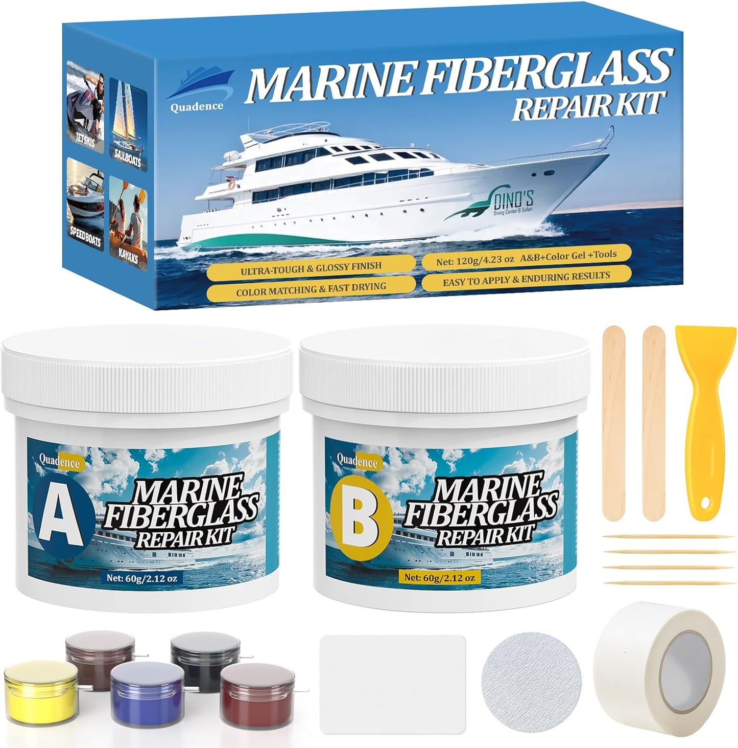 Skiennix Fiberglass Boat Repair Kit - Waterproof Epoxy Filler for Holes, Chips & Cracks (Color Match)