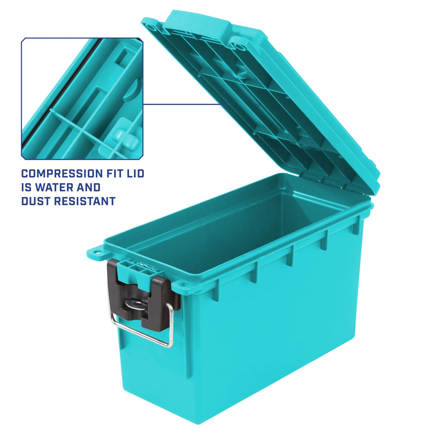 Sheffield 12633 Ammo Storage Box, Stackable .30 Cal Field Boxes, Water and Dust Resistant, Lockable Storage Box with Handle, Secures Hunting Gear, Supplies, and Bullets, Made in USA, Teal, 1-Pack