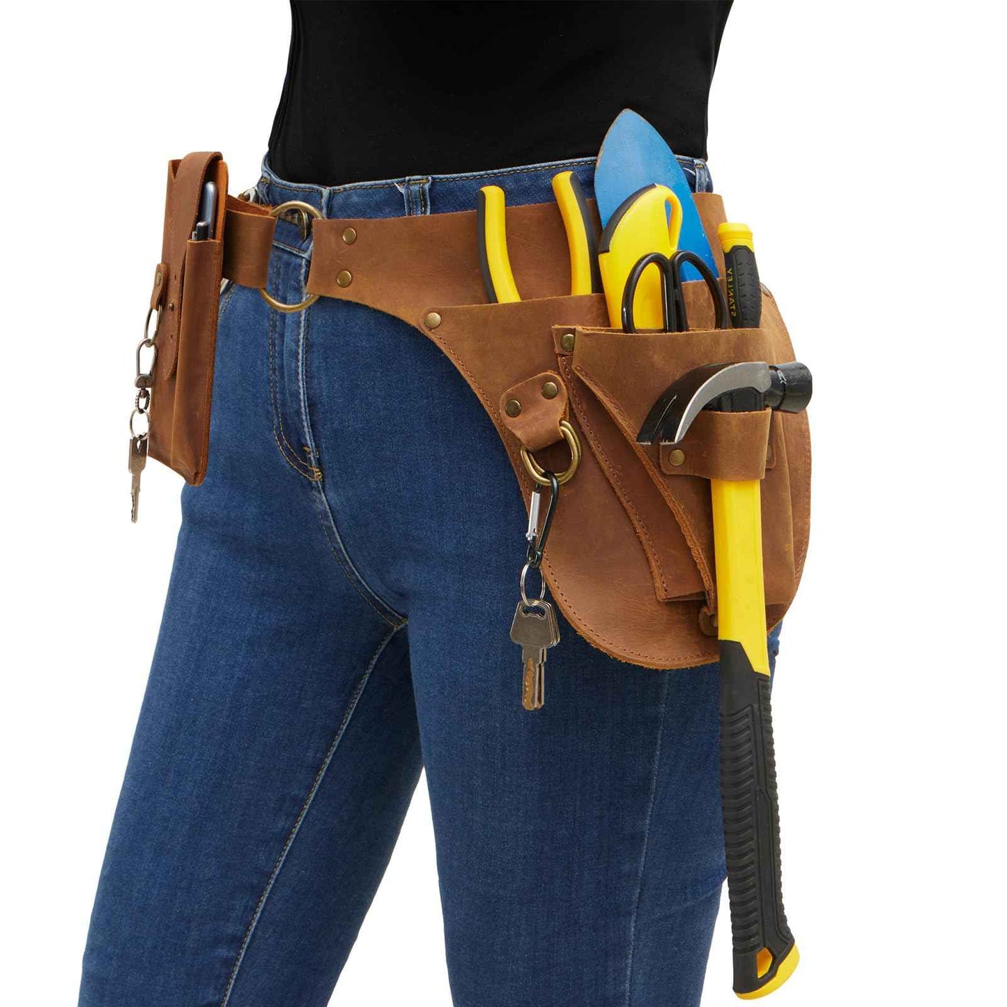 VGJ Leather Garden Tool Belt- Small Tool Belt-Tool Belts For Men,Gardener Gifts-Womens Tool Belt Bag,Florist Tool Belt Holster,Gardening Tool Belt,Electrician Carpenter Organizer, Natural Brown