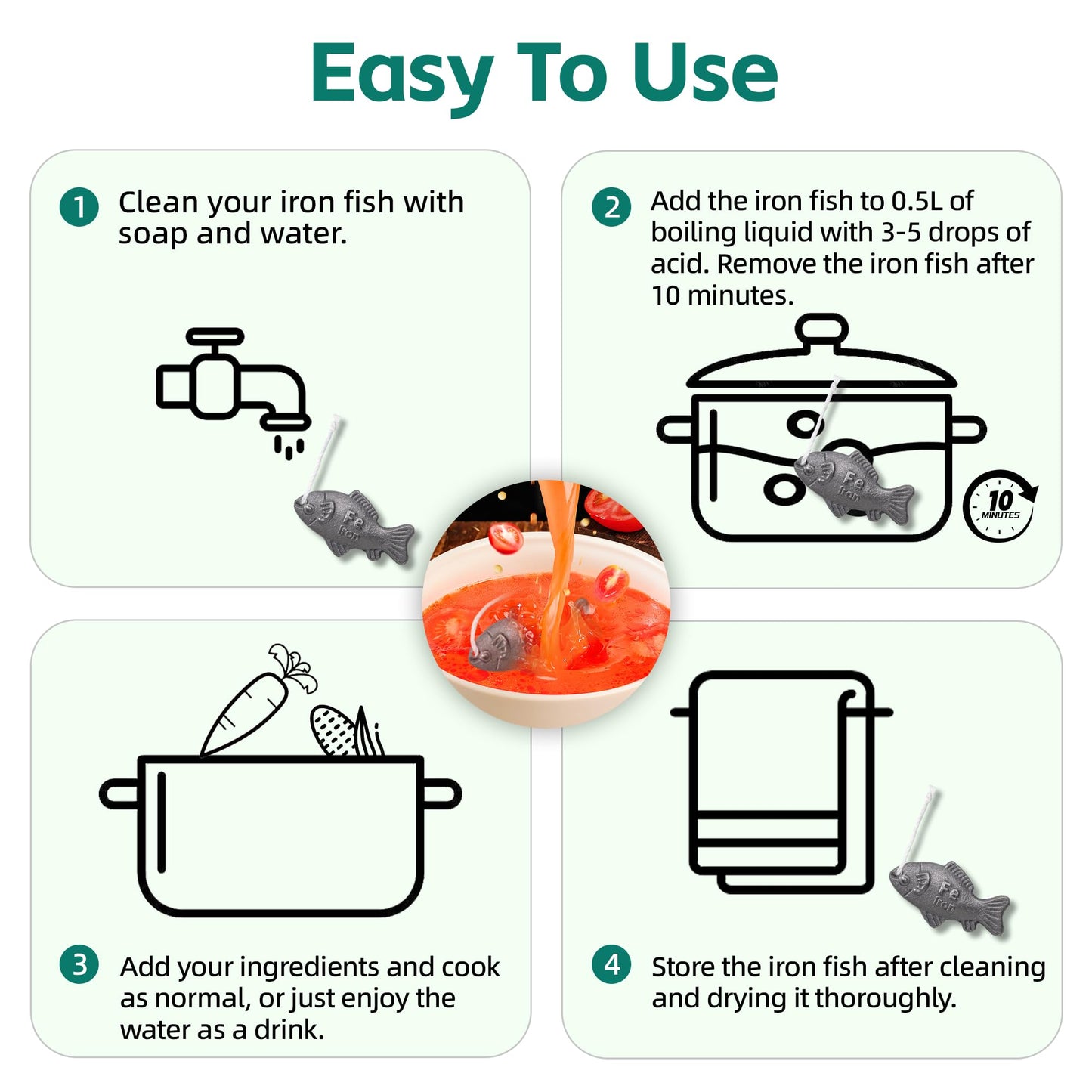 Iron Fish Cooking Tool, Natural Iron Supplement to Support Iron Levels for Vegans, Athletes, Pregnant Women, and Children – Safe & Effective Cooking Tool for Reducing Iron Deficiency (1Pack)