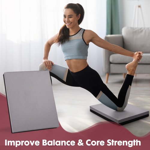 Balance Pad- High-Density Foam Cushion Mat for Yoga, Exercise & Fitness, Non-Slip Stability Trainer for Core Workouts, Thick Foam Balance Board (19.7×15.7×2.4 in) (Black & Gray)