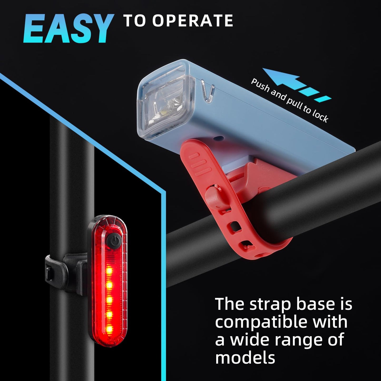 Bike Lights Front and Back, Mountain Bike Lights for Night Riding, Rechargeable USB-C Strong Brightness Bike Headlight with Tail Light, Stroller Lights for Walking at Night,Bike Lights Kids (Blue)
