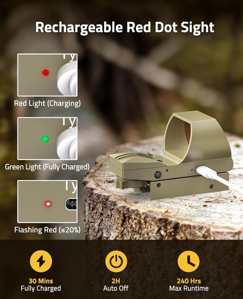 CVLIFE Red Dot Sight - Rechargeable 1X28x40mm Reflex Optics with 4 Reticles for Picatinny Rail