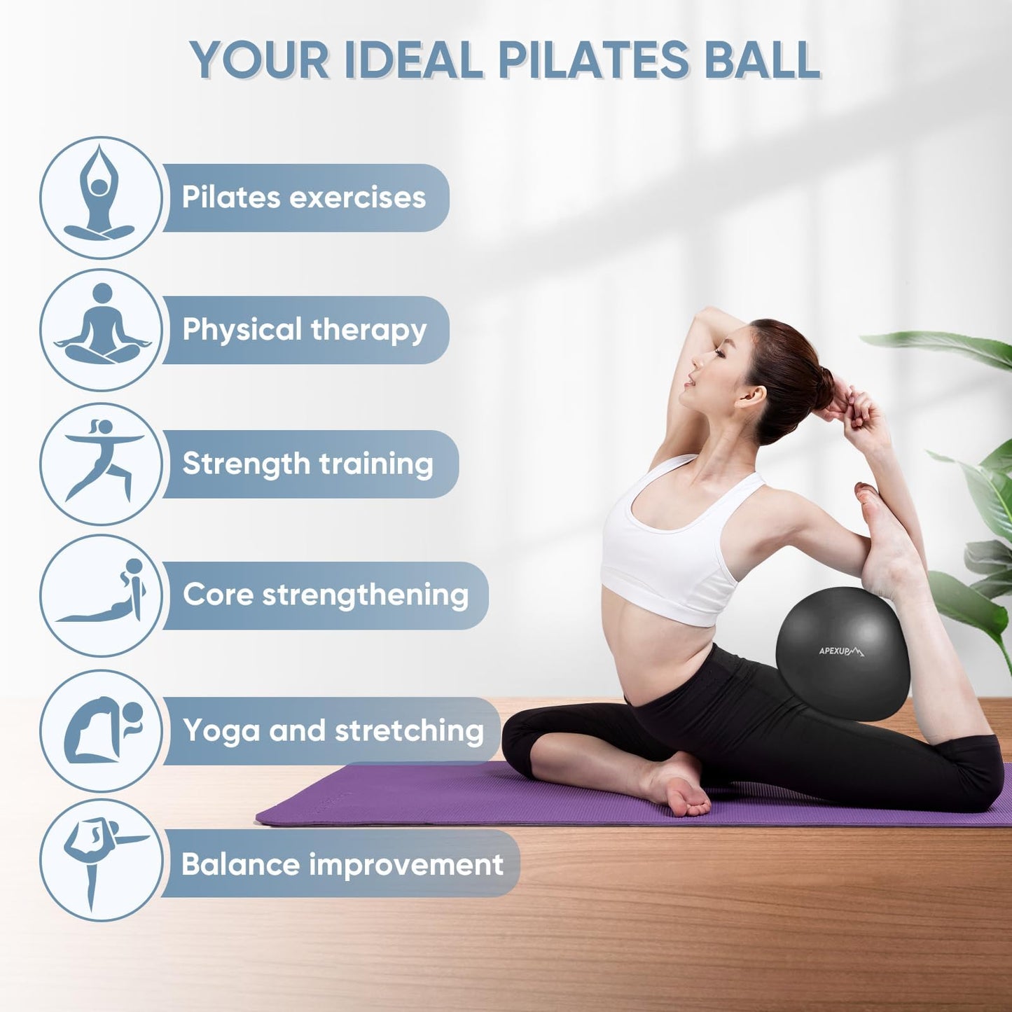 APEXUP 9 Inch Pilates Ball Small Exercise Ball for Yoga, Fitness, Balance, Core Workout, Physical Therapy (XXS (9") 23cm, Black)