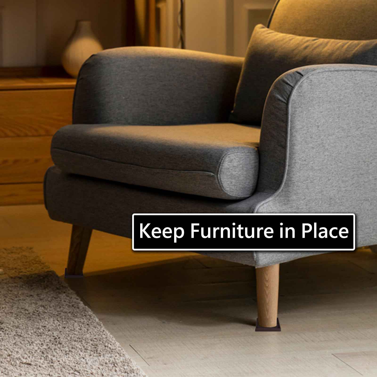 5x5 Square Rubber Furniture Caster Cups, Anti-Sliding Furniture Pads Bed Stopper Floor Protectors with Grip - Protect Any Flooring