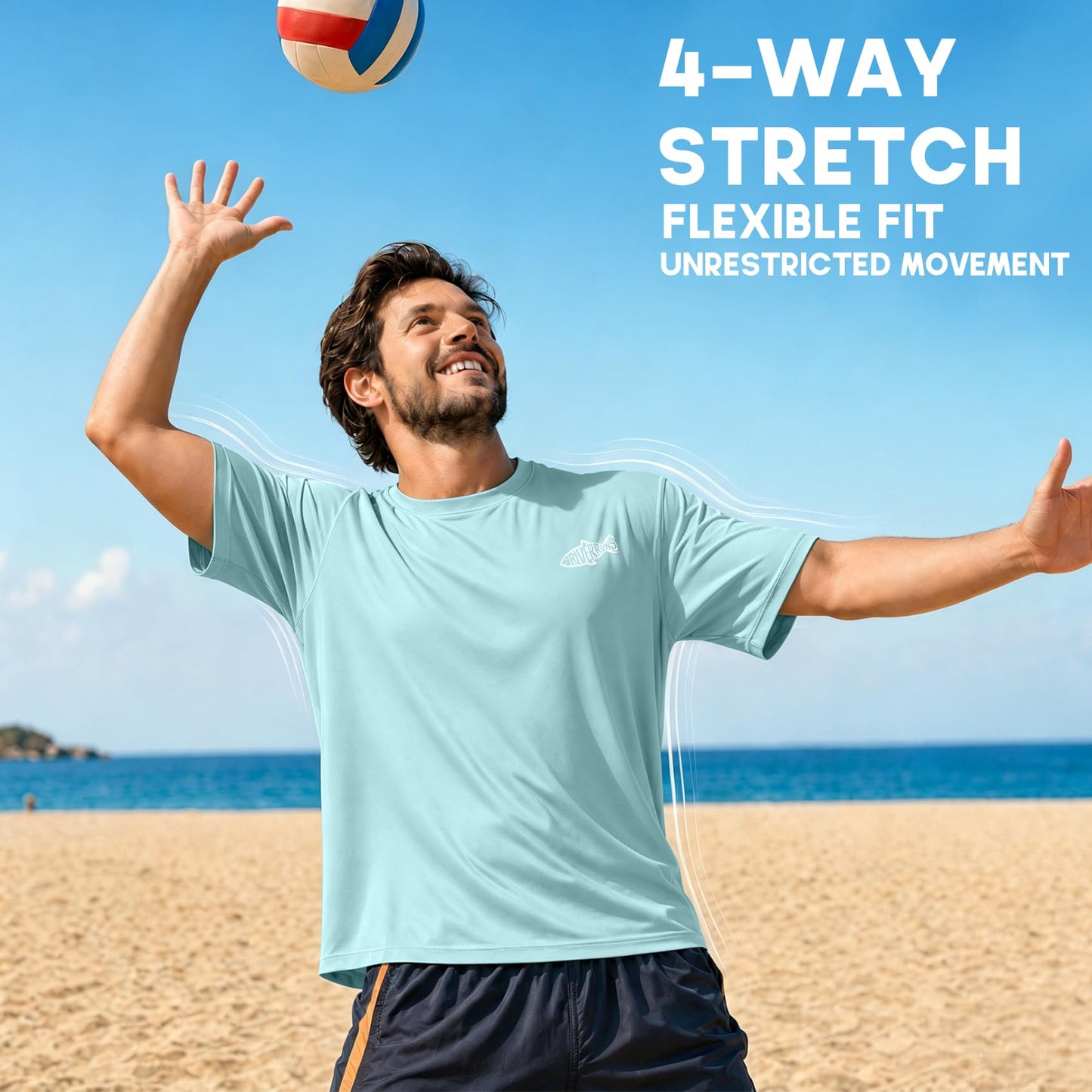 Riverruns Men's Swim Shirt, UPF 50+ UV Protection Rash Guard, Quick-Dry Athletic T-Shirt for Fishing & Surfing#1014 Light Green