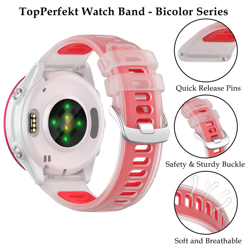 TopPerfekt Watch Band Compatible with Garmin Forerunner 570 42mm, Soft Silicone Replacement Strap Wristband for Vívoactive 6/5/Venu Sq/2 Plus Smartwatch for Women Men 2 Pack Clear-Red/Transparent-Blue