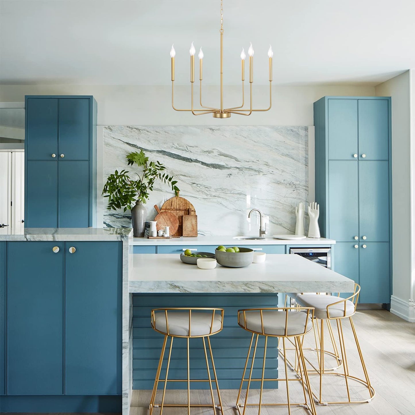 ALISADABOY Spray Gold Chandeliers for Dining Room 26.2'' Modern Farmhouse Candle Chandelier 6-Light Rustic Pendant Lighting Fixture Industrial Ceiling Light for Living Room Foyer Entryway Kitchen