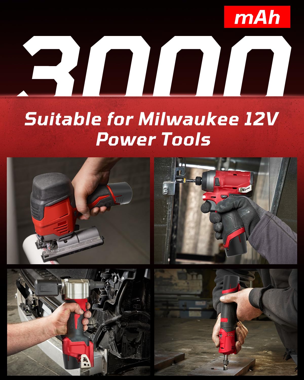 Rocivic 2 Pack 12V 3.0Ah Replace for Milwaukee M12 Battery 48-11-2411 48-11-2420 Compatible with Milwaukee 12V Tools and 48-59-2401 Lithium-Ion Charger
