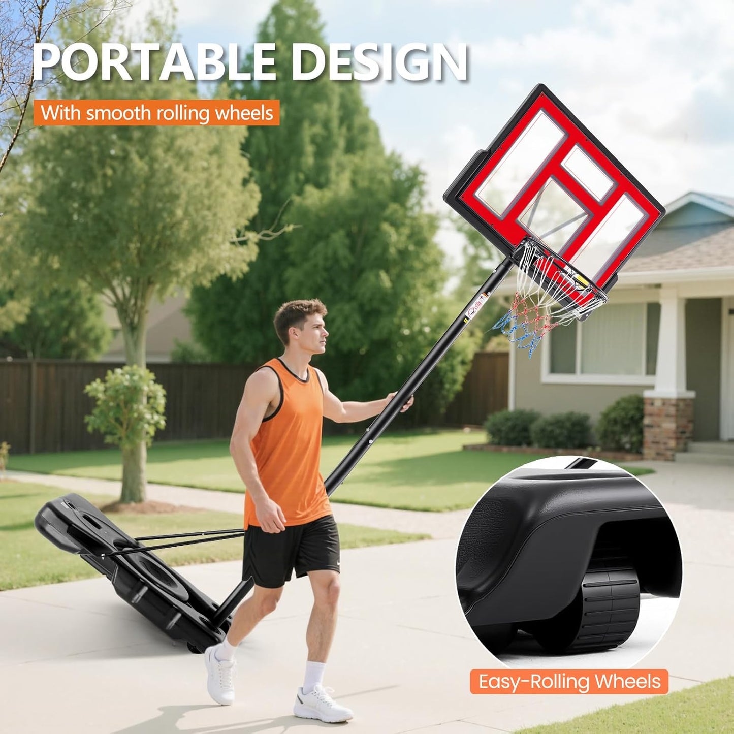 Sweetcrispy Portable Basketball Hoop - Adjustable Height, Shatterproof Backboard & Shock Absorbent Rim | Ideal for Backyard & Driveway