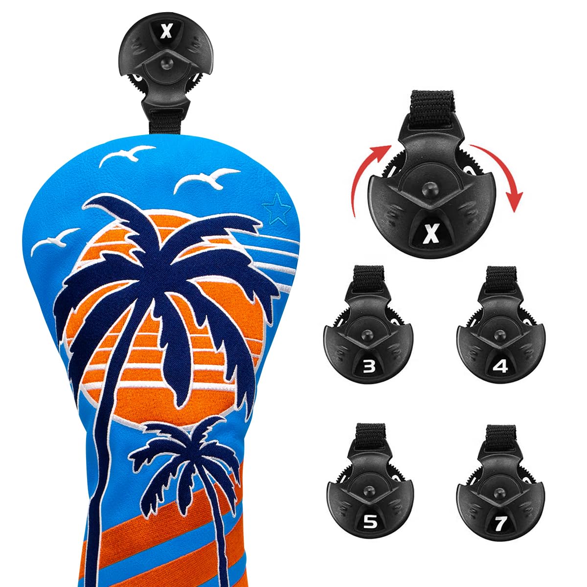 Montela Golf Club Covers Summer Coconut Tree Golf Putter Cover Driver Cover Fariway Wood Headcover Hybrid Covers Mallet Putter Headcover Blade Golf Headcover for Most Brand