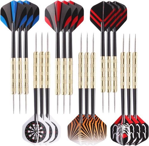 MaxMau 18-Piece Steel Tip Darts Set - Durable Metal Points with PVC Flights for Ultimate Precision