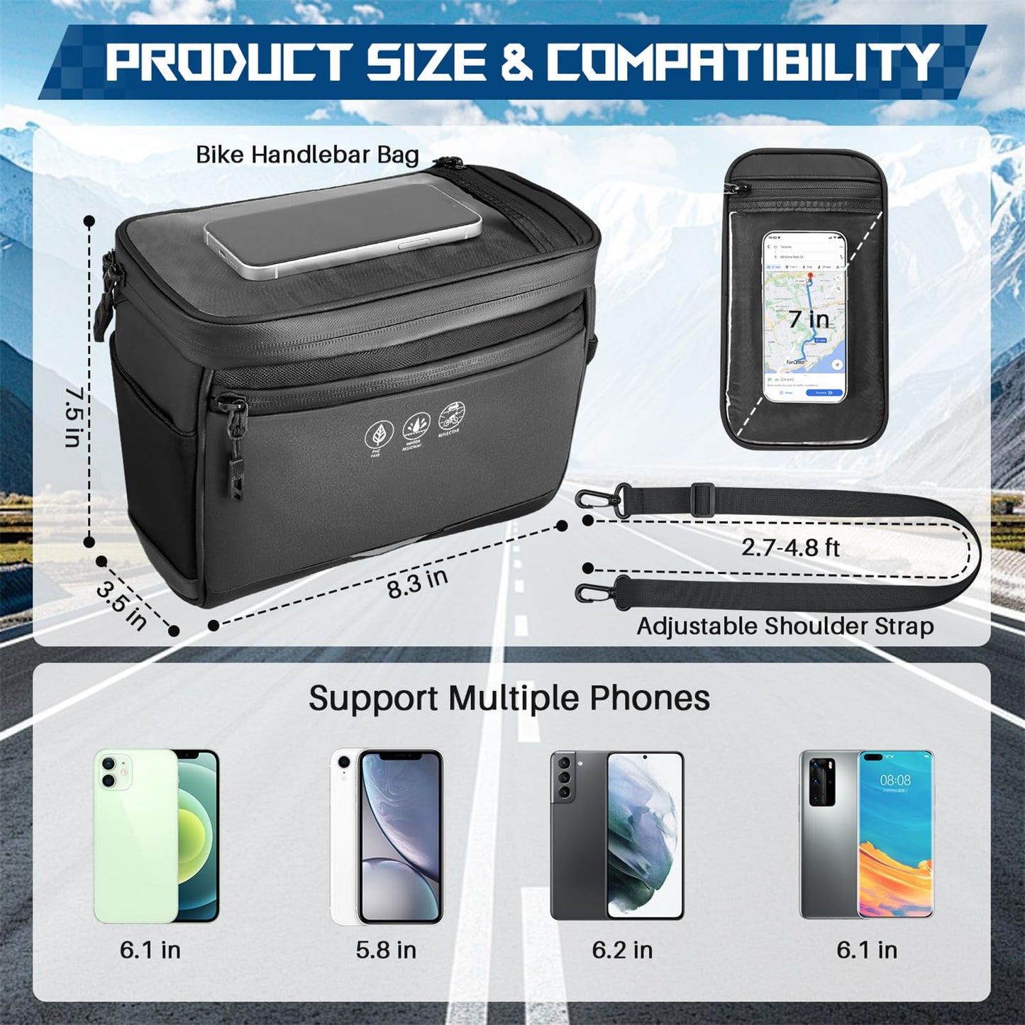 WOTOW Bike Front Handlebar Bag - Large Reflective Bicycle Handlebar Basket Bags Waterproof Storage Pannier for Bike Touchable Transparent Phone Holder Pouch for Men Women Road MTB Outdoor Cycling 3.5L