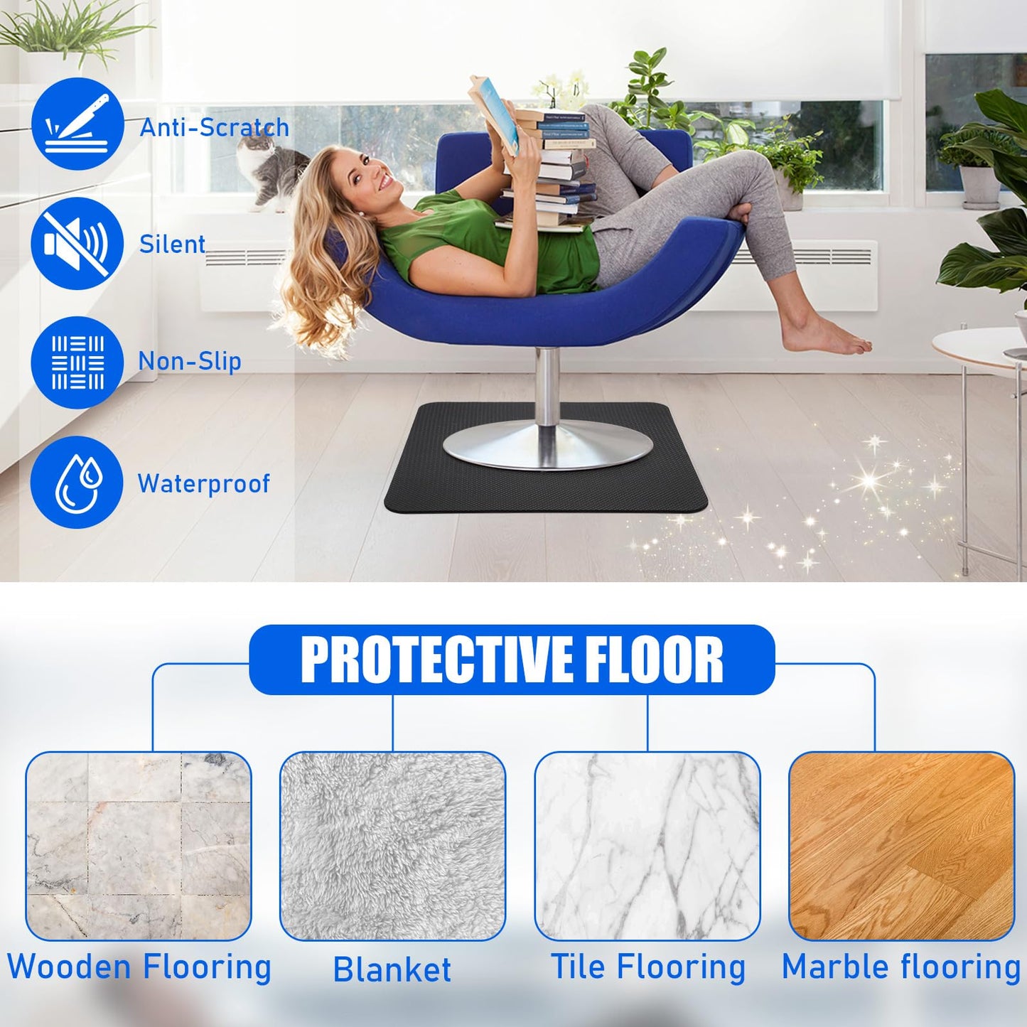 GSDOTZAP Recliner Pads for Hardwood Floors, 30" x 30" Square Non Slip Recliner Floor Protectors to Prevent from Sliding, Anti Slip Furniture Mat Gripper for Under Recliner Sofa Couches Chairs Carpet