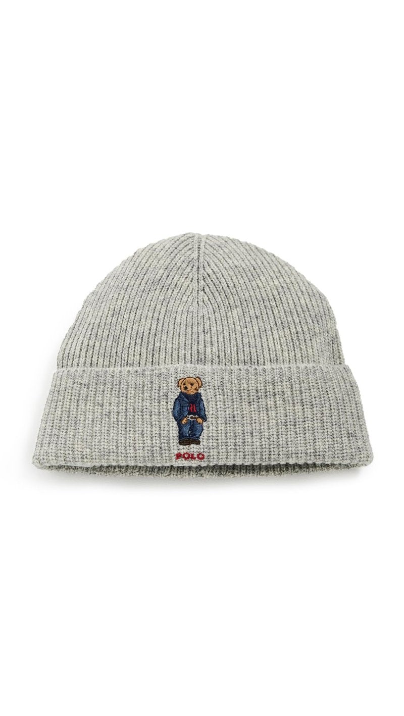 POLO RALPH LAUREN Men's Solid Denim Bear Beanie, Andover Heather, One Size