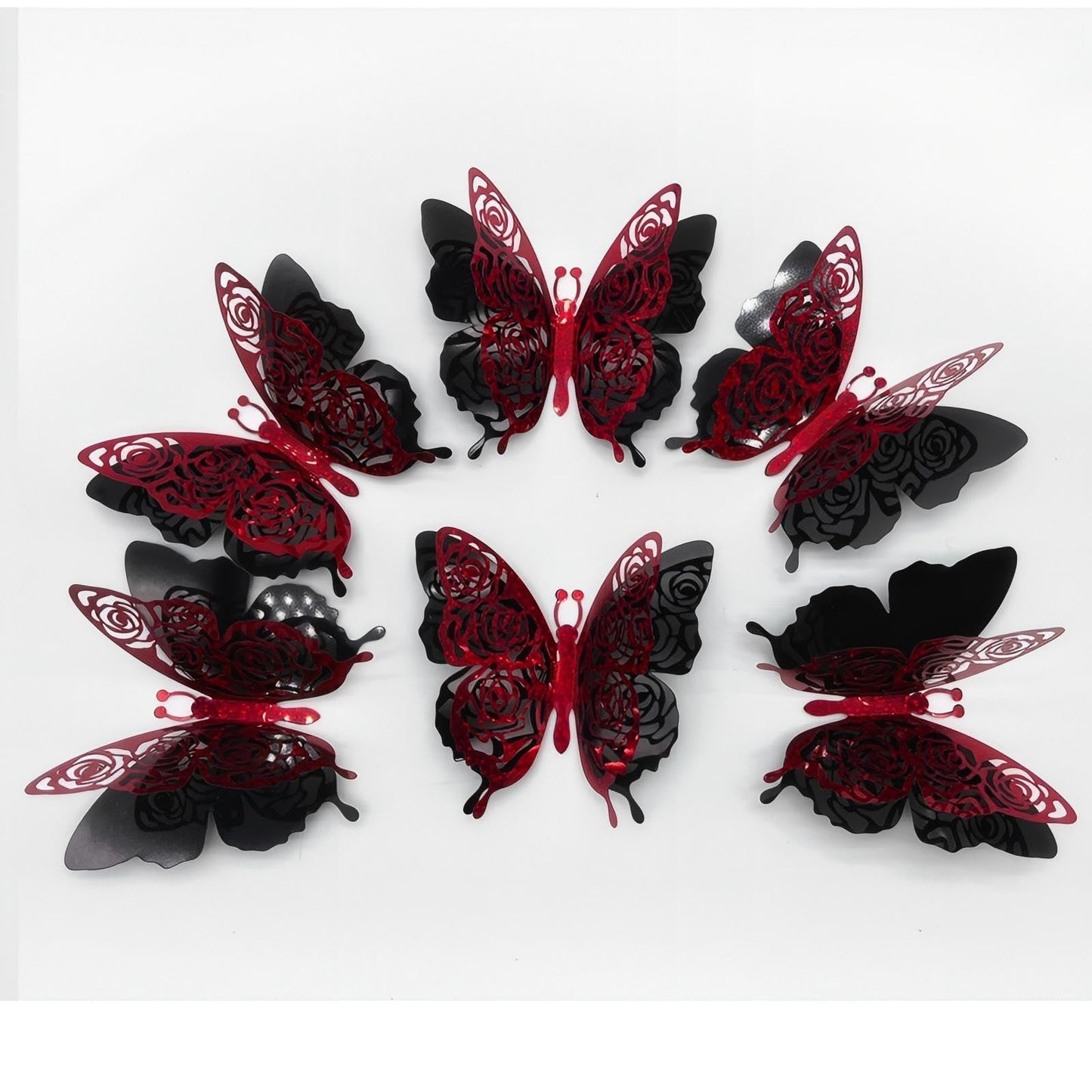 Rchovsam 3D Butterfly Wall Decor Summer Party Rose Butterfly Sticker Decoration 3.85x4.6 inche Red Black Double Deck Removable Sticker for Birthday Holiday Party Decoration-6pcs
