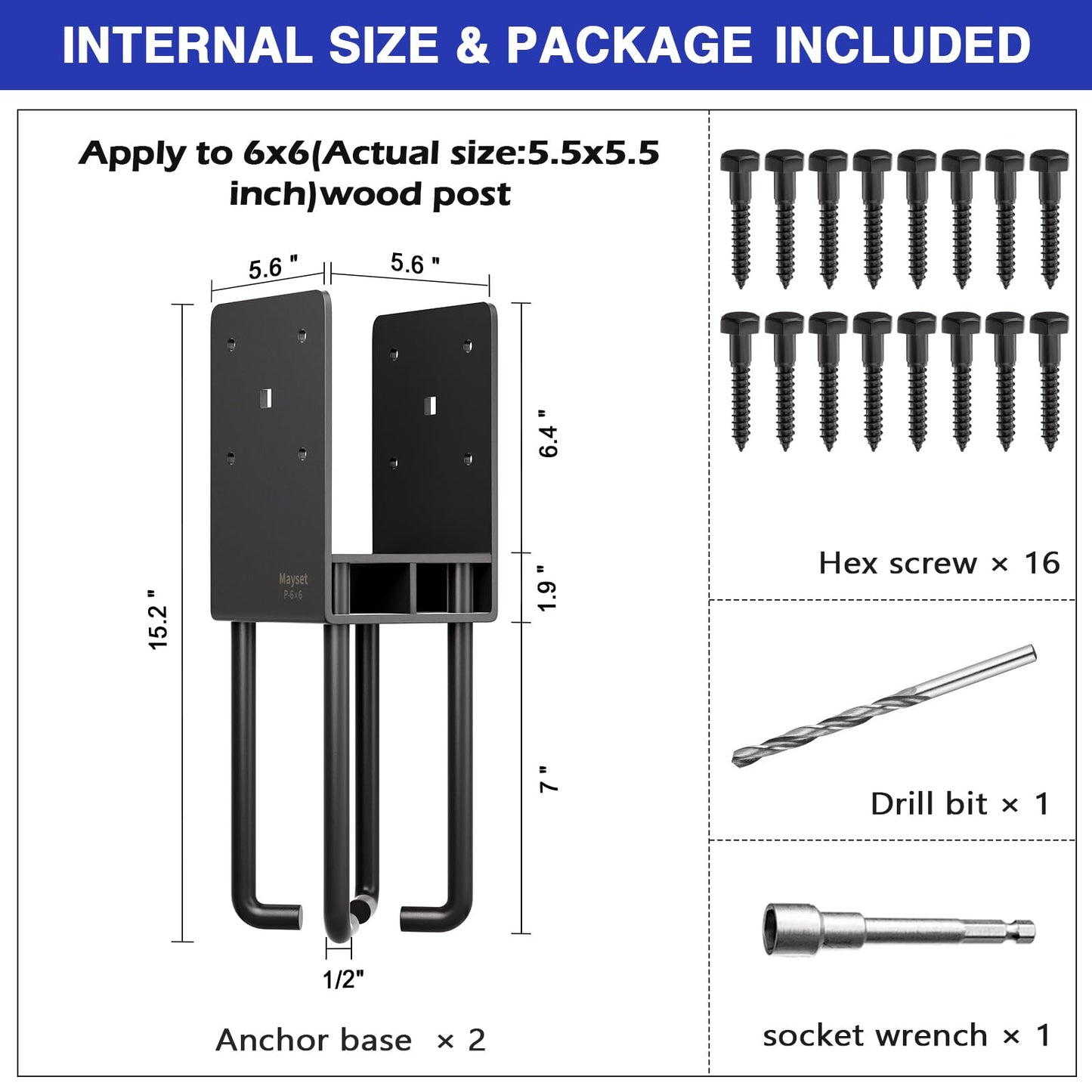 6x6 Concrete Post Anchor, Heavy Duty Stainless Steels Concrete Fence Post Holder with Air Flow Channe for Wet Concrete Foundation Post Base Bracket for Fence, Deck Railing,Pergola, 2Pack