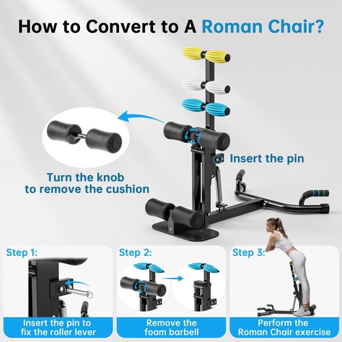 Deep Squat Machine, with Roman Chair Function, Adjustable Glutes Trainer Machine, Core & Abs for Low Impact Lower Body Workouts, Home Gym Push-Up Exercises, Easy to Assemble, 300Lbs Capacity