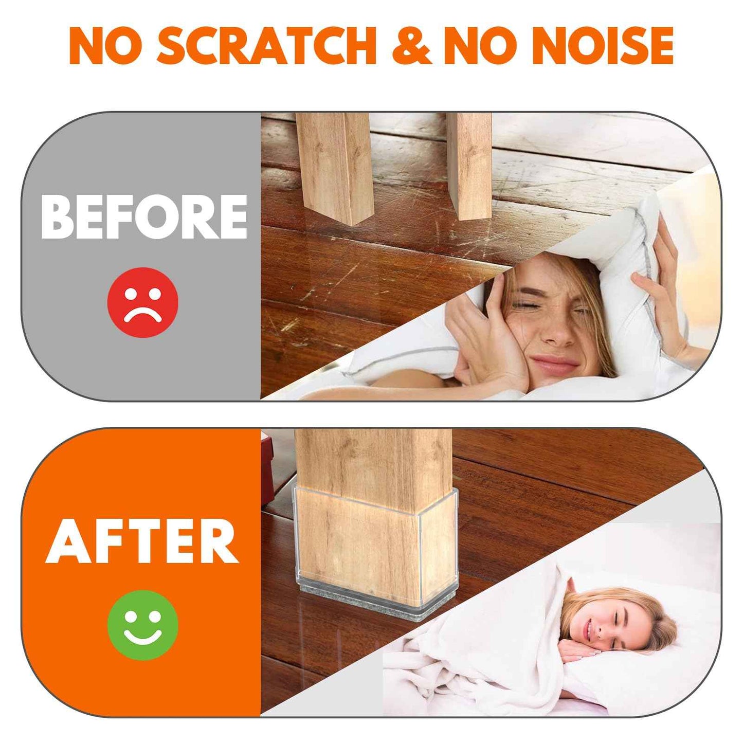 Rectangle Chair Leg Protectors for Hardwood Floors,16 PCS Silicone Covers to Protect Wood Tile Floors Felt Pads Furniture Leg Caps Reduce Noise. Easy to Move.(Clear,0.75 x 1.25 Inch,Rectangular)