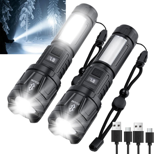 Skiennix Tactical LED Flashlights - Super Bright 1,500,000 Lumens | Rechargeable, Adjustable, 6 Modes, 2-Pack