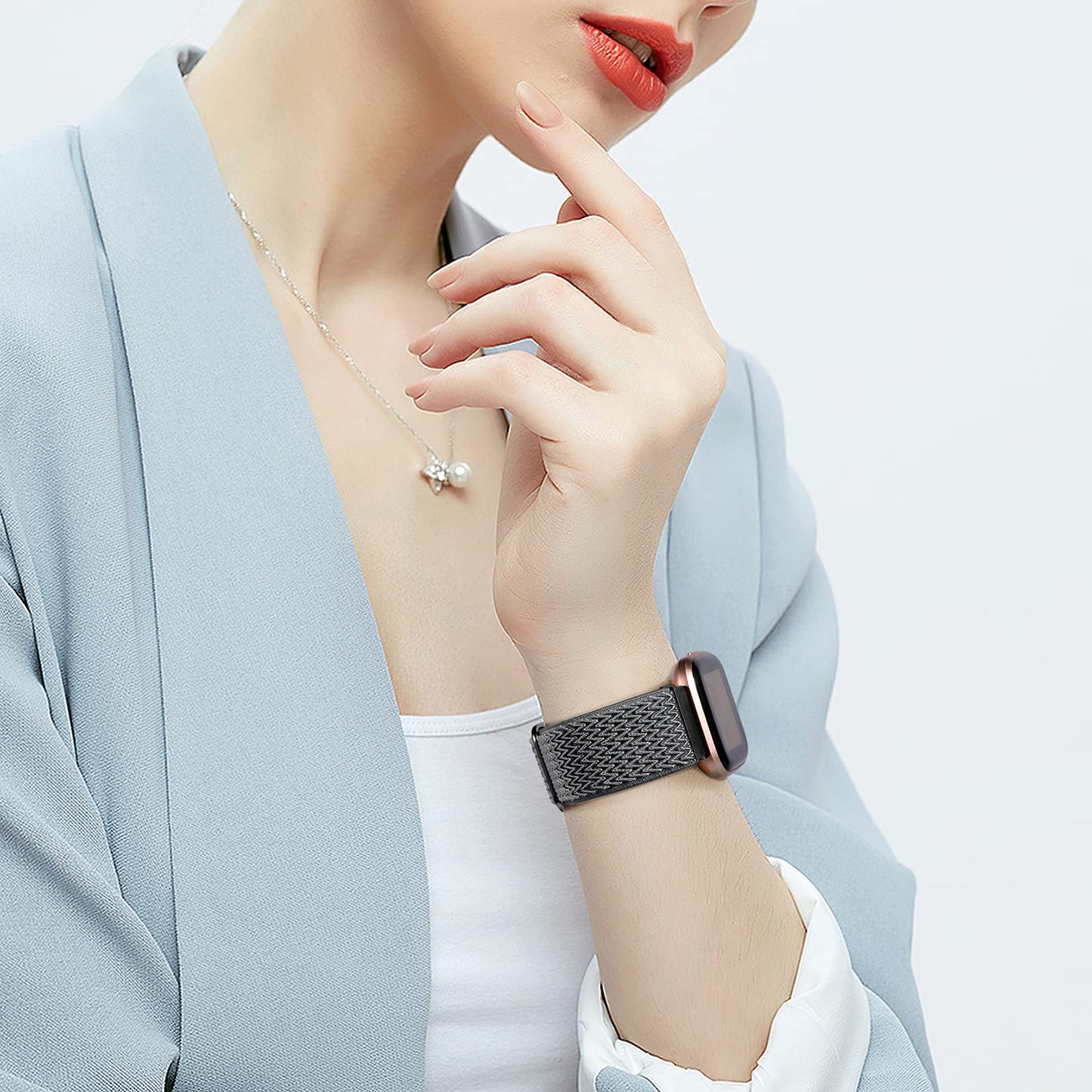 Fuleda Elastic Bands Compatible with Fitbit Versa 2 Band Women Men, 2Pack Soft Adjustable Nylon Breathable Sport Band for Versa/Versa 2/Versa Lite/SE Smartwatch Loop Stretchy Wristband, Black & Gray