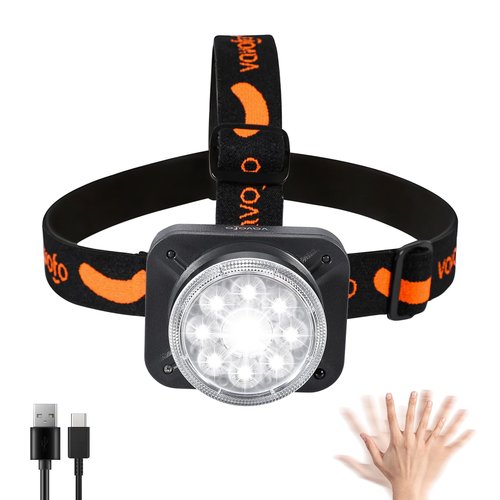 VAVOFO LED Headlamp 3600mAh Rechargeable, 2400 Lumen Bright, Motion Sensor, Waterproof Headlight Flashlight with Spotlight & Floodlight, Lightweight, Adjustable Headband, 8 Modes for Camping, Hiking