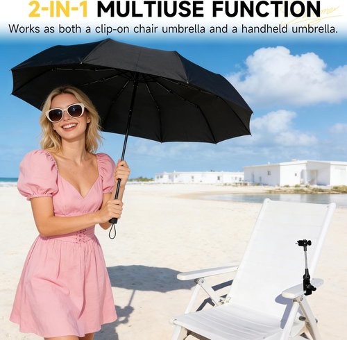 Chair Umbrella - Universal Clamp Double Canopy Sunshade with 360° Swivel | UPF 50+ UV Protection, 100cm