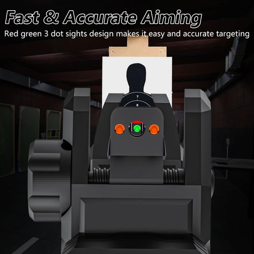 JORMIX Folding Fiber Optic Sights Flip Up Sights Front and Rear Back up Sights for Picatinny Weaver Rails with Red Green Full Dots Polymer (Front Green+Back Red)