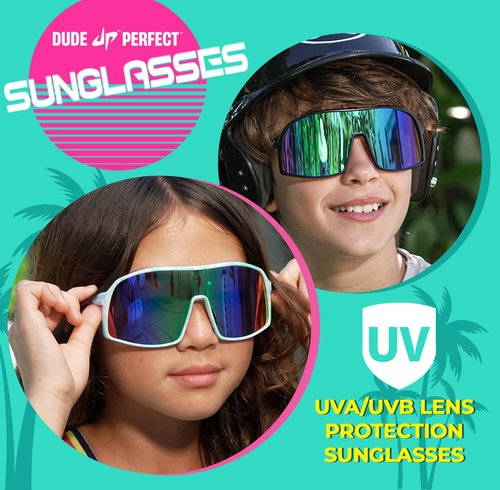Dude Perfect 2-Pack Sunglasses (Black & Camo), for Active Kids Boys, Sporty Style, Durable & UV-Protective Shades Blocks Glare