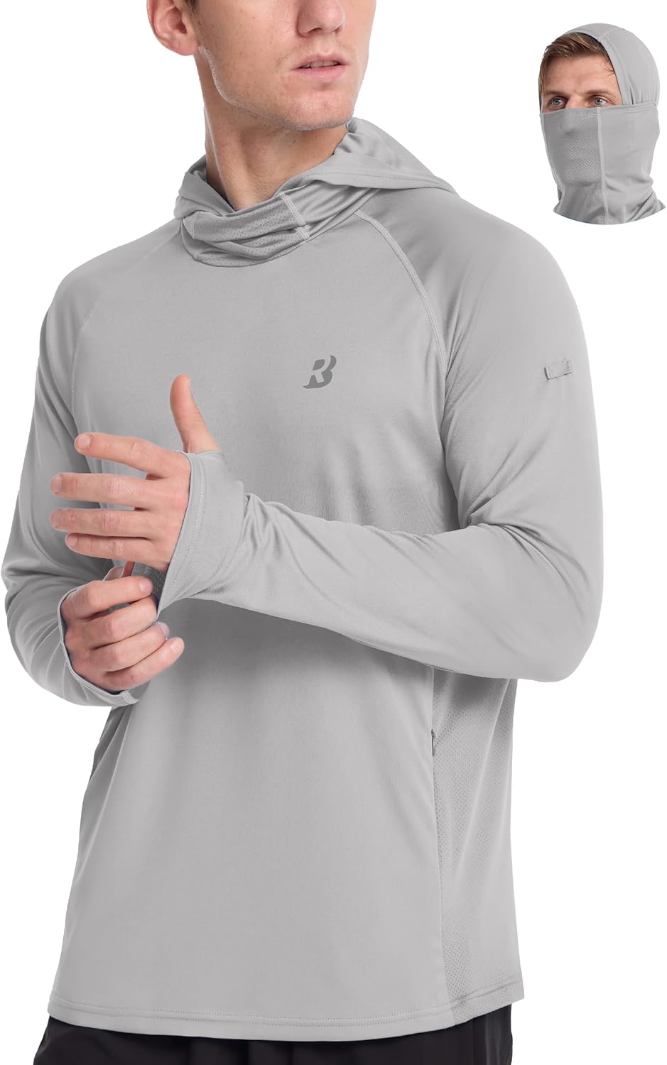 Roadbox Men's UPF 50+ Sun Protection Hoodie - Lightweight Long Sleeve Fishing Shirt with Mask for Hiking & Running