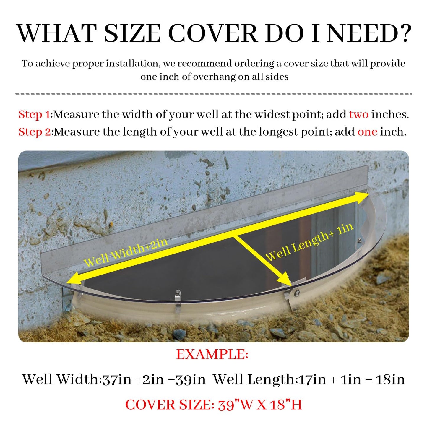 Garvin Basement Window Well Covers 41" L X 17" W, Egress Window Well Cover Outside, Upgraded Heavy Duty Plastic, UV Resistant, Tear-Resistant, Windproof, Waterproof (Only Cover)