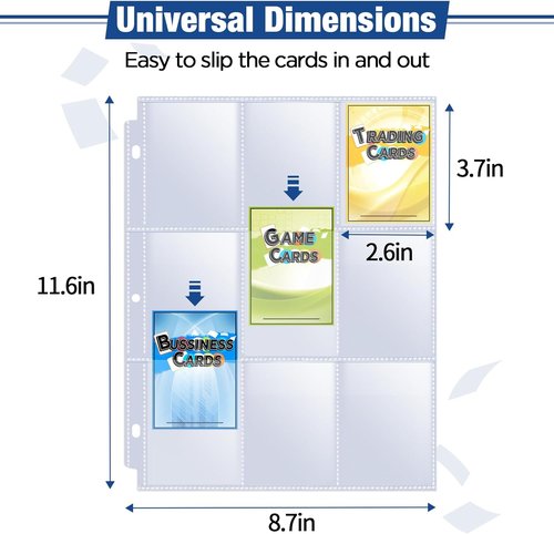 Fabmaker 9 Pocket Trading Card Sleeves - Durable Double-Sided Binder Sheets for MTG & Baseball | 648 Pockets