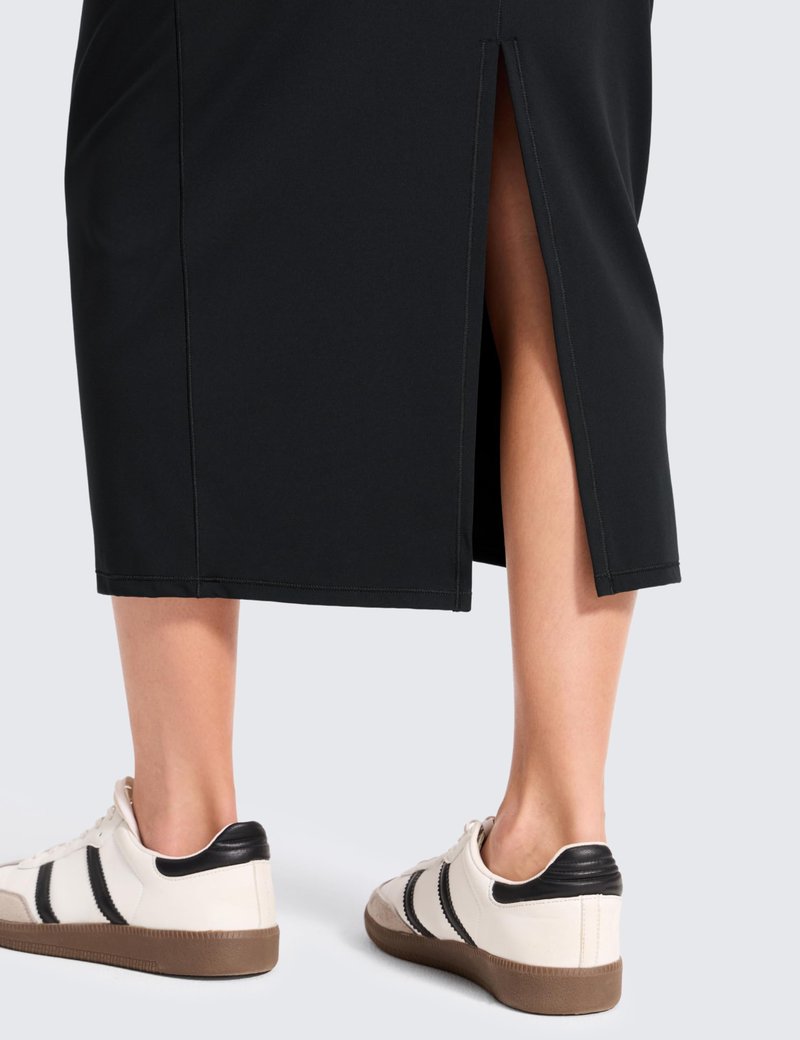 CRZ YOGA Butterlift Maxi Pencil Skirt for Women - High Waisted Bodycon Casual Travel Skort with Back Slit Black Medium