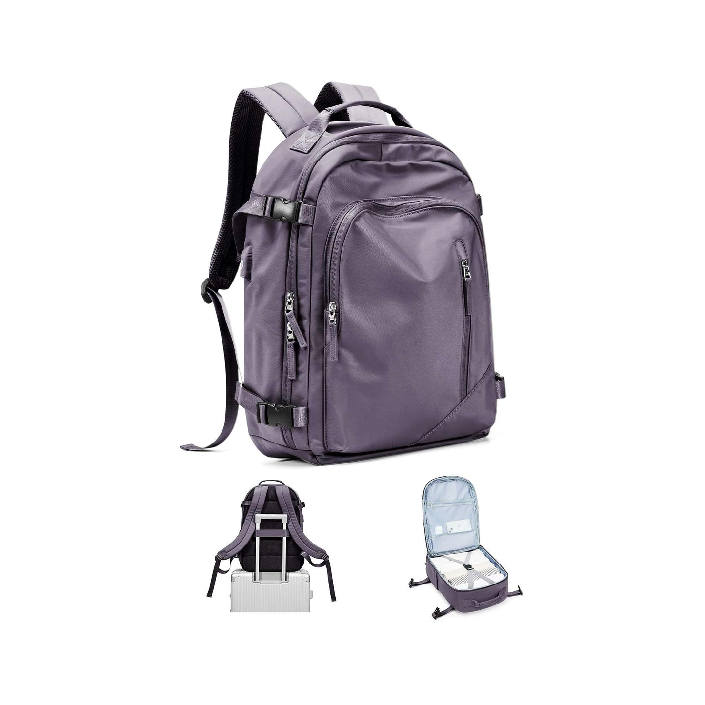 BJLFS Large Travel Backpack for Women Men,Carry On Backpack,Hiking Backpack Waterproof Outdoor Sports Rucksack Casual Work Gym Weekender Daypack Travel Essentials（simple, Purple）