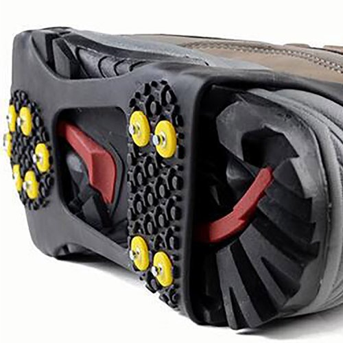 Leebei 2Pcs Non-Slip Shoe Cover,Ice Snow Grippers,Over Shoe Boot Traction Cleat Rubber Spikes Mountaineering Non-Slip Shoe Cover 10-Stud Slip-on Stretch Footwear (Large (Shoes Size:W 10-13/M 8-11))