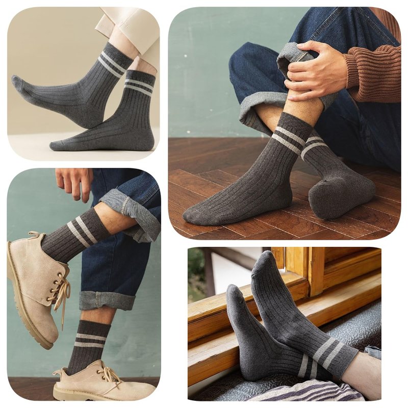 MeganJDesigns Men's Cotton Socks 5 Pack, Ankle Socks, Brown + Khaki + Blue + Gray + Black, 6-11