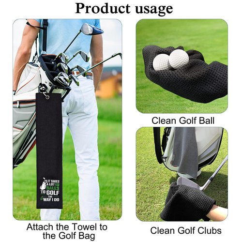 DYJYBMY It Takes A Lot of Ball Funny Golf Towel, Embroidered for Bags With Clip, Men's Accessories, Fathers Day Birthday Retirement Gifts for Fan Dad