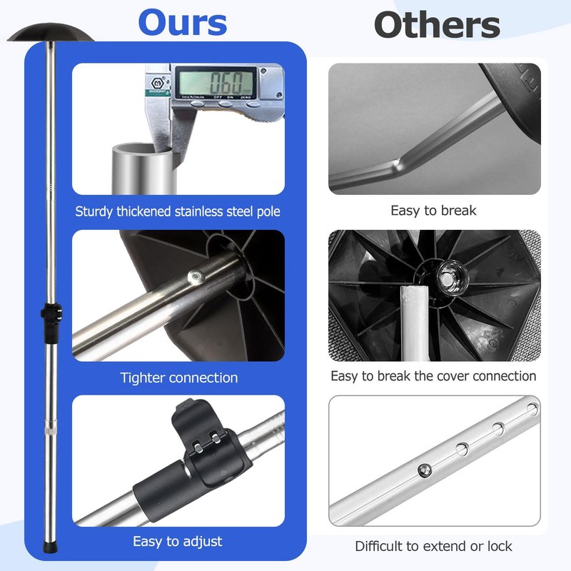Greeily Golf Travel Bag Support Pole, 33"-60" Golf Travel Bag Support Rod Telescopic Adjustable Airlines Stiff Arm Club Protector Stainless Steel Pole (Black Cover)