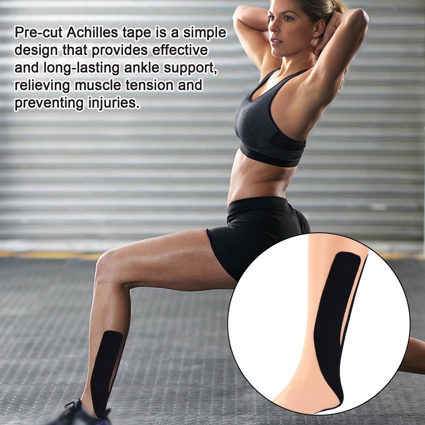12pcs Precut Kinesiology Tapes for Achilles Tendon, Elastic & Breathable Achilles Tendon Support Ankle Strap Sports Recovery Patch Wrap for Muscle Stability (Black)