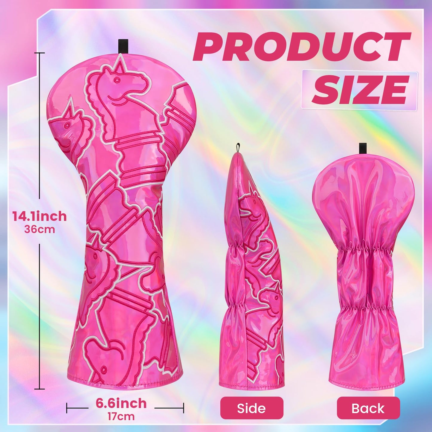 LZFAN Golf Club Head Covers Driver Fairway Wood Hybrid Golf Club Headcover Leather Protector Heavy Embroidered Colorful Jellyfish (Pink Pony)