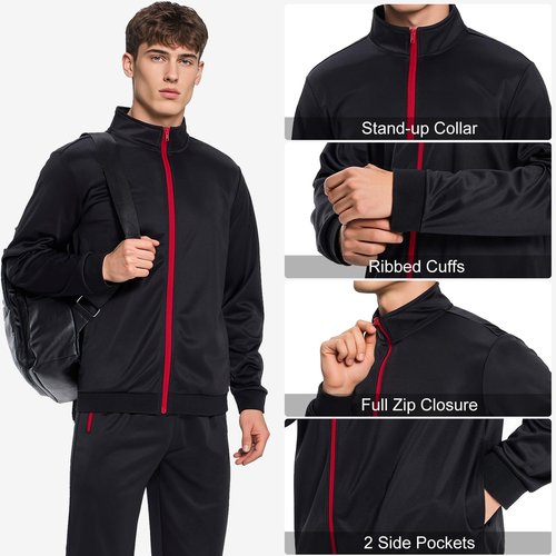 HODOSPORTS Mens Tracksuits 2 Piece Full Zip Jogging Running Suits SweatSuits for Men Shiny Sport Track Suits Sets Black L
