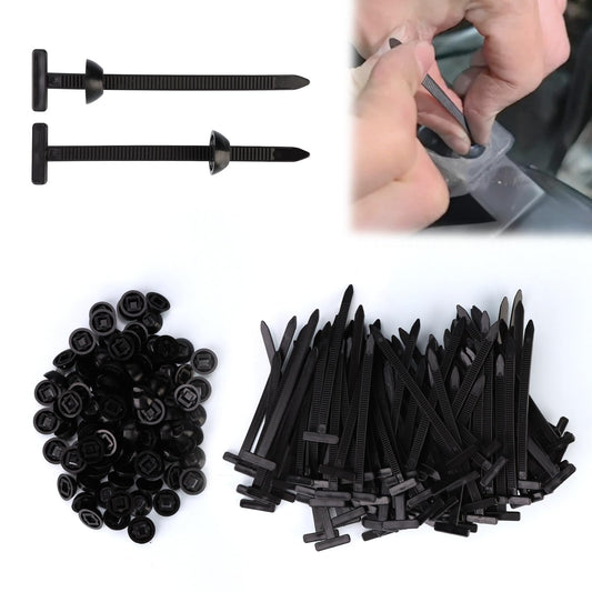 100Pcs Nylon Universal Cable Tie Buckle,New Multifunctional Cable Tie Buckle for Car Daily Repair,Plastic Rivet Zip Ties, Snap-Fit Ziptie Bumper Retainer Fender Liner Door Panel Fastener