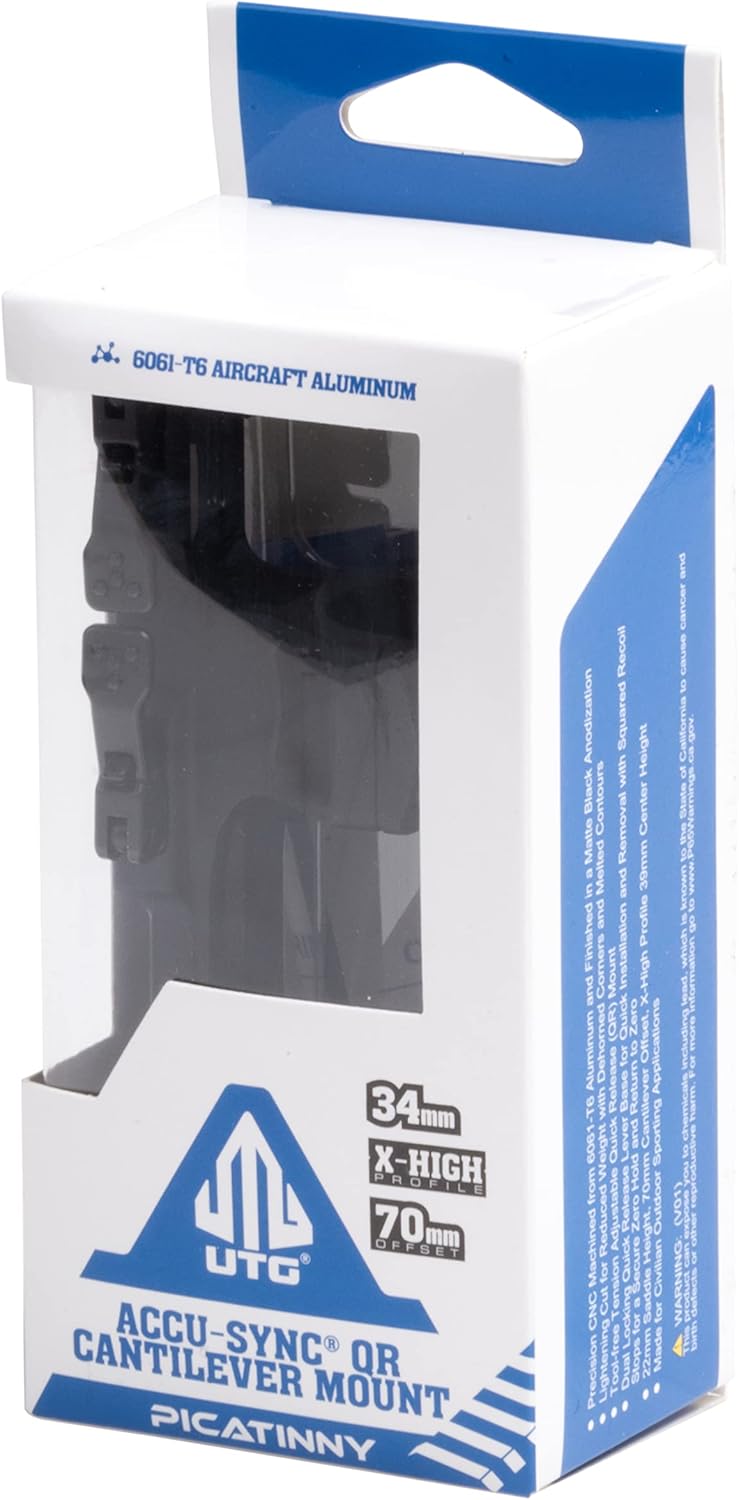UTG ACCU-SYNC QR 34mm Scope Mount - X-High Pro with 70mm Offset in Sleek Black