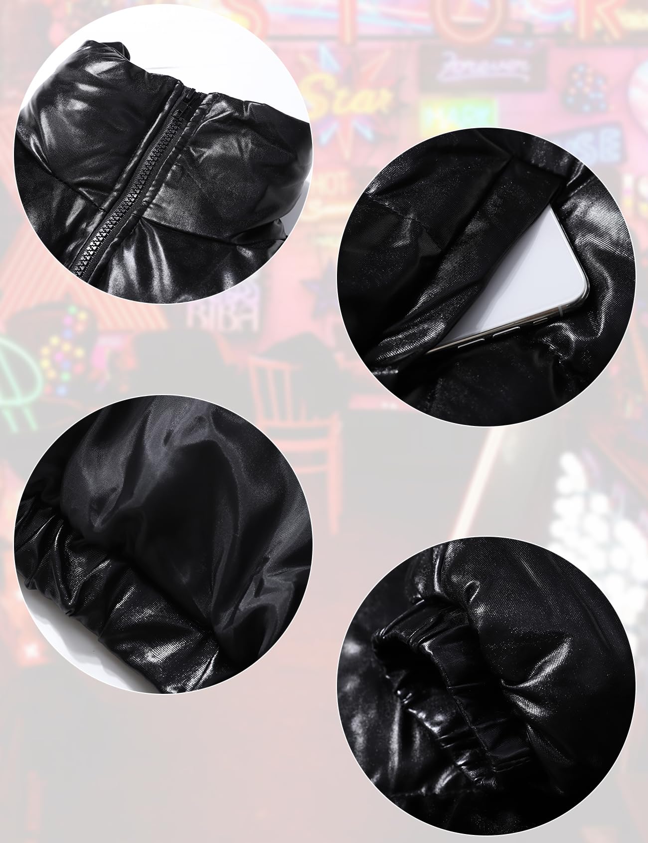 COZYPOIN Women's Metallic Shiny Cropped Puffer Jacket Long Sleeve y2k Zip Up Padded Down Short Coat Outerwear