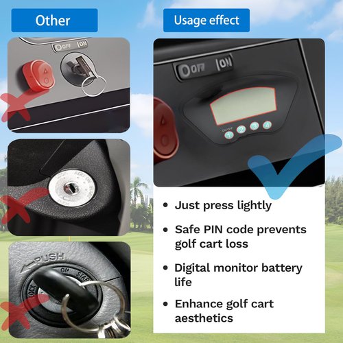 Golf Cart Keyless Ignition Switch System Compatible with EZGO TXT, Club Car DS Precedent Tempo Onward, Yamaha G22 G29 Golf Carts, One Click Start/Battery Level Display