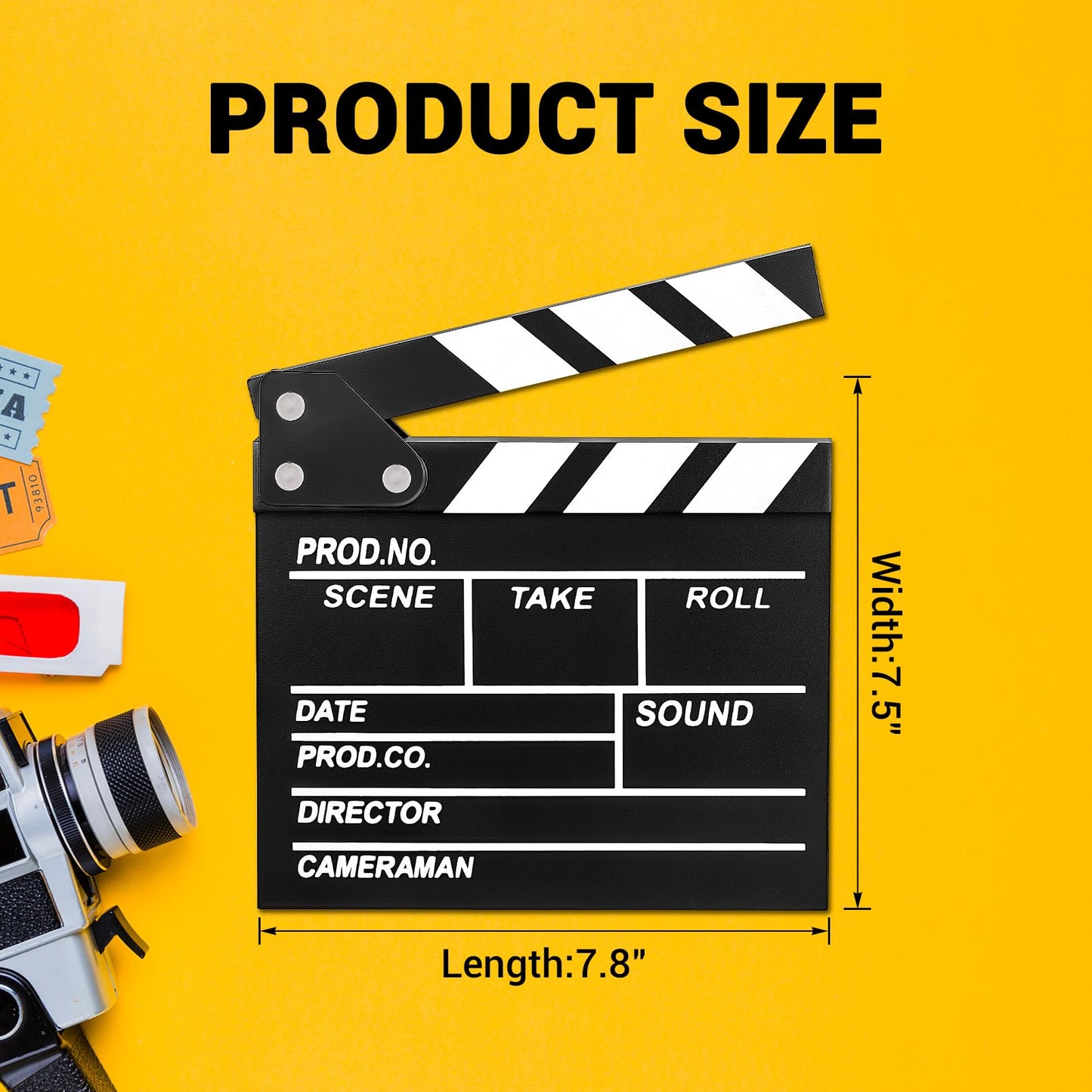 Movie Film Clapboard Hollywood Wooden-Clapper Board Directors Photography Studio Video TV Clapper Board with Erasable Pen Movie Theater Props Decor，Black Clap Board 7.8 X 7.5 inches