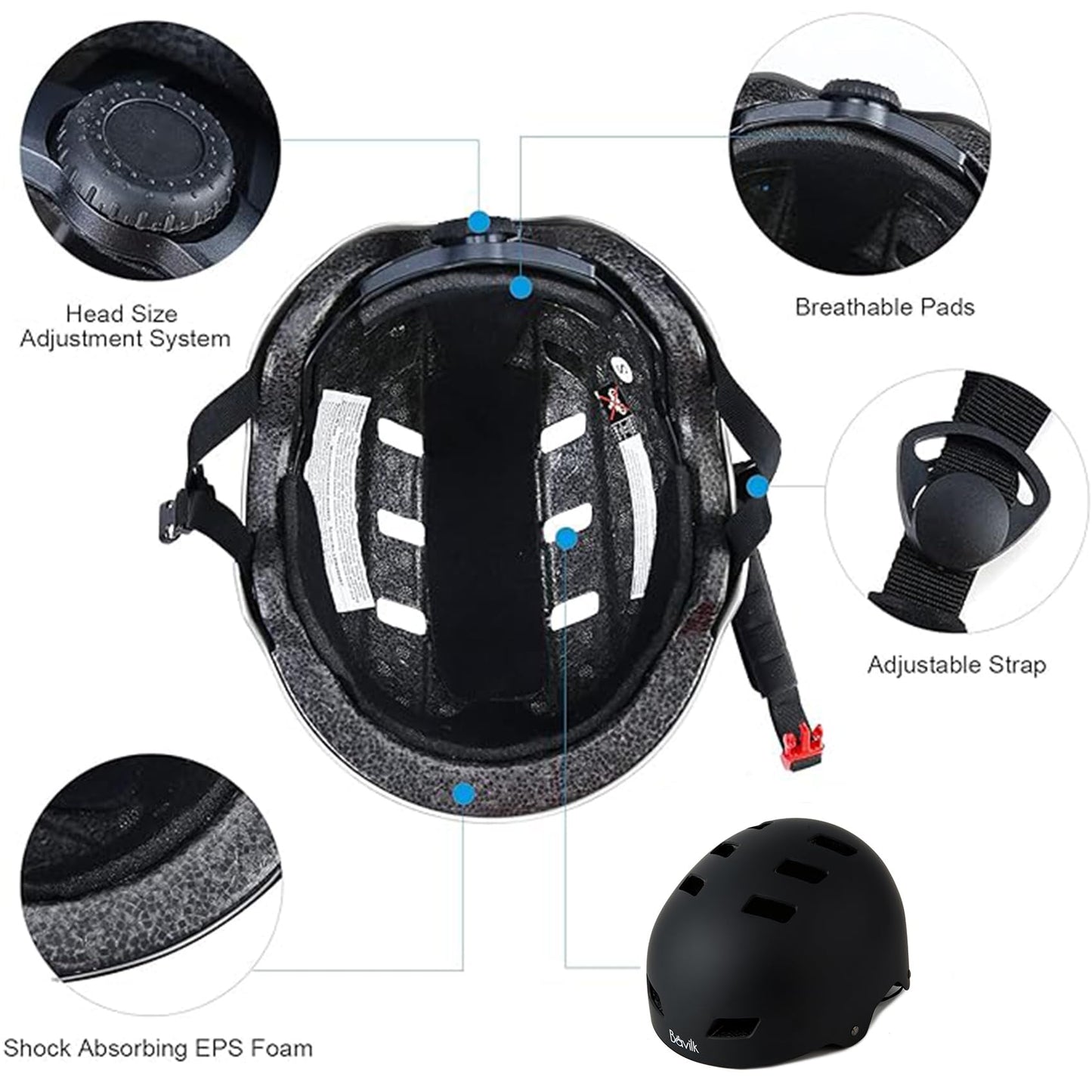 Bike Helmet 3 Sizes for Teenager Kids Youth Adults,Bavilk Skateboard Helmet Adjustable Multi-Sport Bicycle Cycling Scooter Roller Skate Inline Skating Rollerblading for Girls Boys Women Men Teen