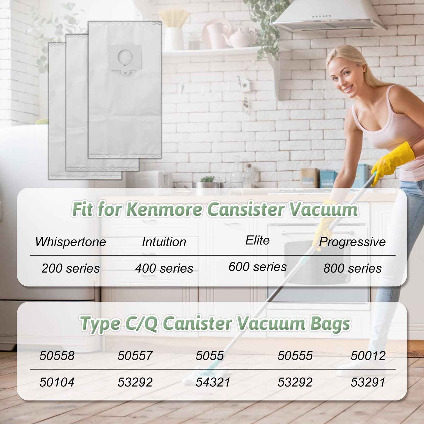 10 Pack 53292 Type Q/C HEPA Cloth Replacement for Kenmore Canister Vacuum 5055, 50557, 50558, 20-53292, 53291, 200 series, 400 series, 600 series, 700 series, 800 series Canister Vacuums Cleaner