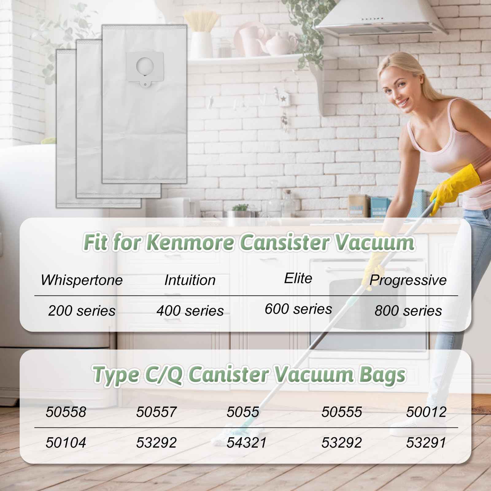 10 Pack 53292 Type Q/C HEPA Cloth Replacement for Kenmore Canister Vacuum 5055, 50557, 50558, 20-53292, 53291, 200 series, 400 series, 600 series, 700 series, 800 series Canister Vacuums Cleaner