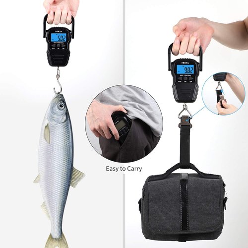HEETA Digital Fish Scale - Backlit LCD Display, 110lb Capacity, Includes Hook & Measuring Tape